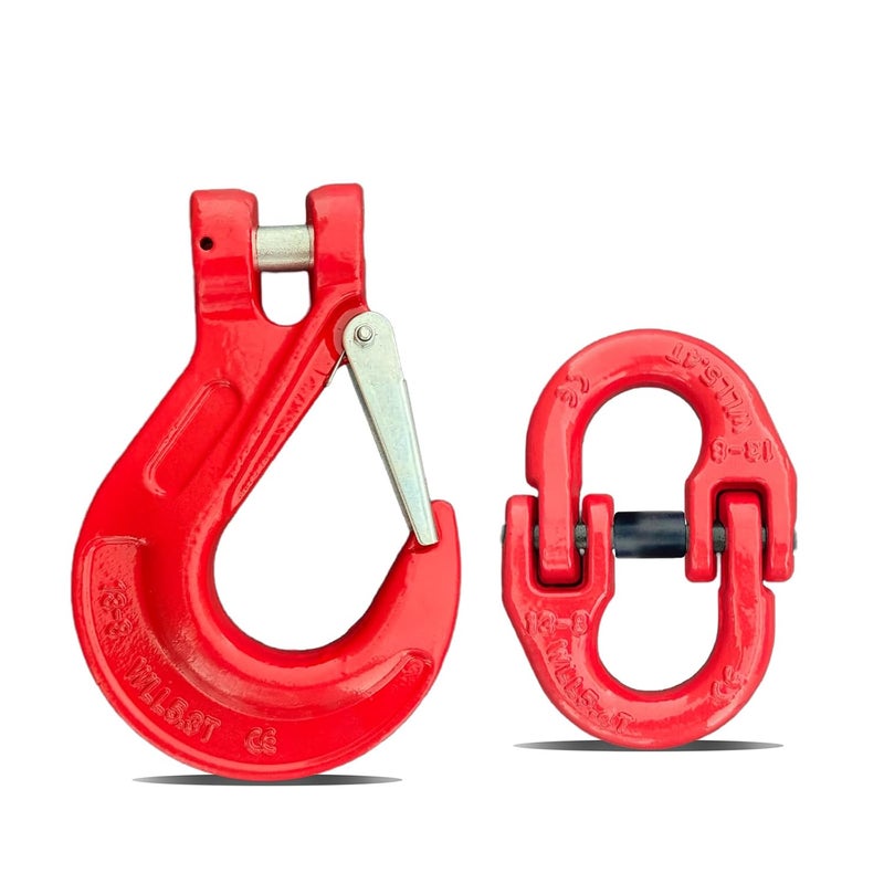 HENBOW 1/2" Clevis Slip Hook and Chain Connector Link,G80 Tow Trailer Safety Hook and Hammerlock Coupling Link,11600Lbs Working Load Limit for Lifting&Towing，Red(1 Hooks and 1 Connector Link) - Image 1